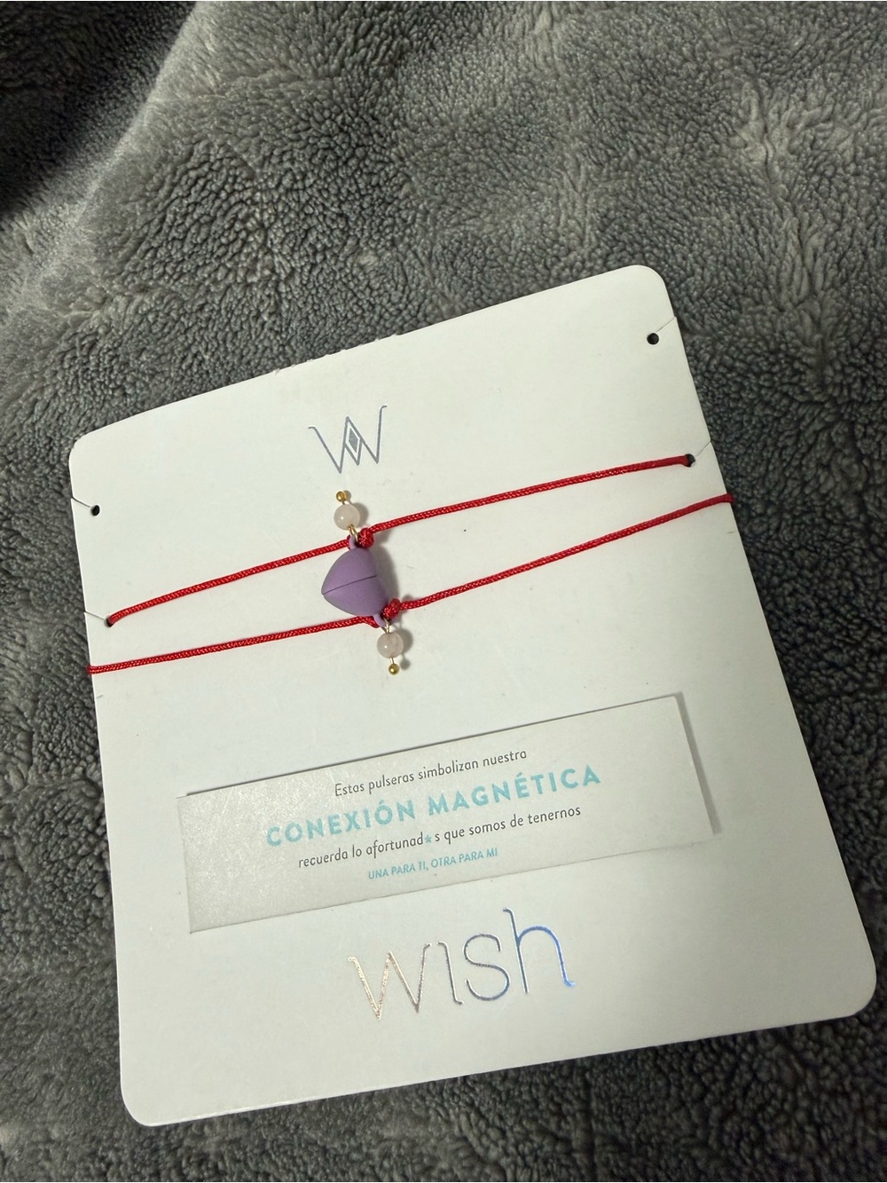 Wish Magnetic Connection Red Cord Bracelet Set with Purple Heart
